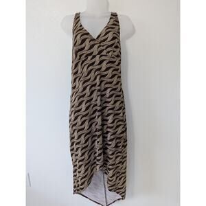 Vintage Rampage Womens Babydoll Midi Dress XL Black Brown Swirl Retro Halter Y2K